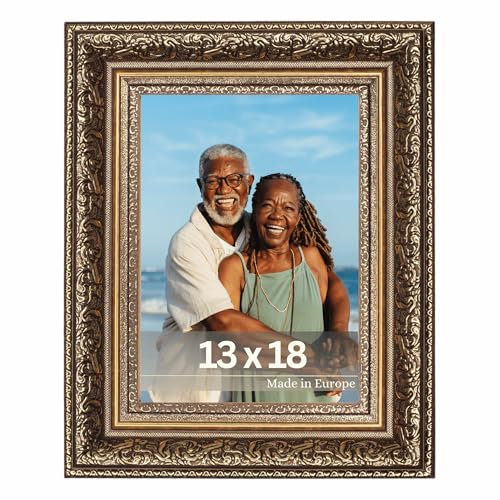 VictoR Bilderrahmen Leonardo 13x18 cm in Braun Gold – Antiker Fotorahmen mit bruchsicherem Acrylglas – Vintage Bilderrahmen 13x18 Barock – Made in Europe