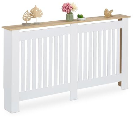 Relaxdays Cache-radiateur, Design Moderne, Tablette Pratique, en MDF, H x L x P : 83 x 152 x 19 cm, Blanc