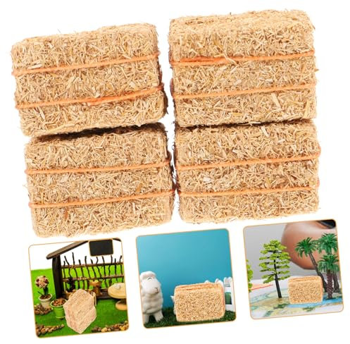 UKCOCO 4pcs Miniature Hayrick Decor Square Shape Small Bale Ornaments for Dollhouse Farm Nativity Scene Craft Decoration