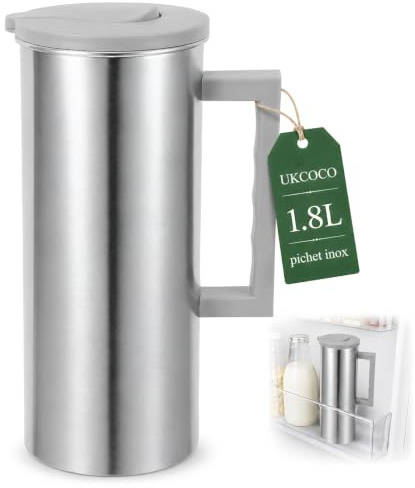 UKCOCO Pichet à Eau en Acier Inoxydable 1.8L avec Poignée | Pour jus, café et boissons. Convient pour la maison et le bureau