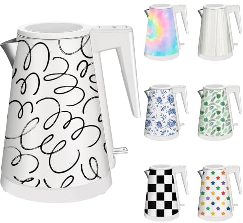 YENTEN 1,2L Kabelloser Edelstahl Wasserkocher – BPA-frei, 1000W Schnellkochender Teekocher, Metall Design, Ideal für Zuhause (Dynamisches Linien)