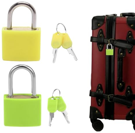 HABNI 2 Pezzi Lucchetto Valigia Lucchetti Per Bagagli Lucchetto Con Chiave Mini Lucchetto Con Chiave Piccolo Lucchetto Per Bagagli Lucchetto Di Sicurezza Con Chiave Verde Giallo