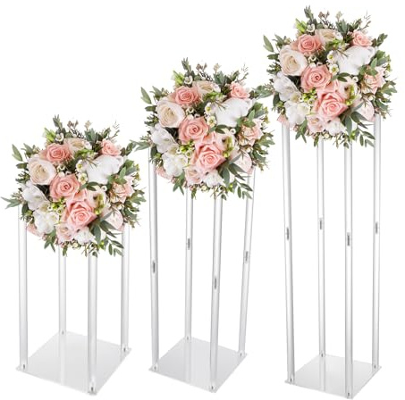 3 Stück Acryl Blumenständer, Klar Spalte Blume Display Stand, Acryl Vase Hochzeit Mittelstücke, Geeignet für Hochzeiten, Bankette (40cm/60cm/80cm)