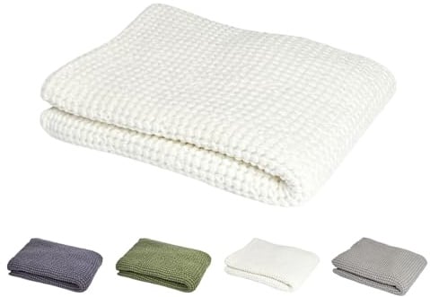 beties - PUR.Nature - Sauna Body Wrap Duschtuch aus Waffelpique; Premium-Halbleinen Qualität (europäischer Flachs 350 g/m²) – großes Wellness/Spa Badetuch – nordisch & natürlich in Gletscher-weiß