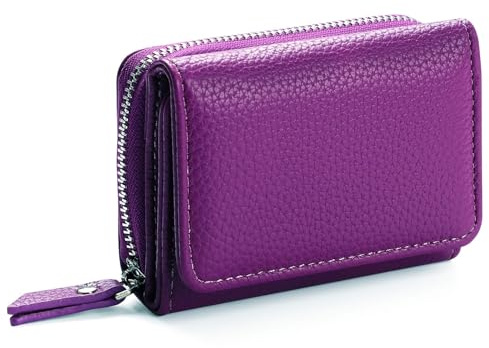 RRANCharltu Geldbörse Damen klein Leder Mini Portemonnaie,Dunkelviolett | Kleiner Geldbeutel Damen,Portmonee Kunstleder,Geräumiges Reißverschluss-Münzfach,6 Kartenfächer,Brieftasche,Kompakt & Leicht