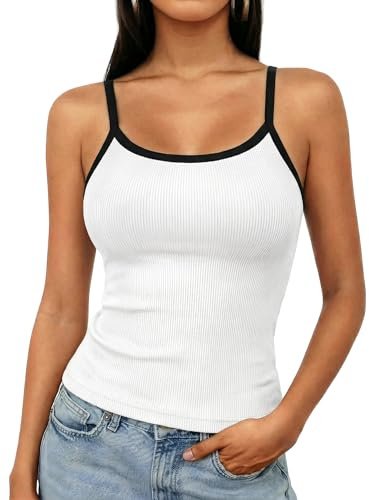 Aottori Tank Top Femme Bretelles Spaghetti Col Rond Dos Nu Élégant Blanc L