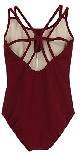 BOZEVON Leotardo de Ballet Mujer - Elegante Danza Ballet Maillot de Danza Gimnasia Leotardo Clásico Body de Ballet (Carmesí)