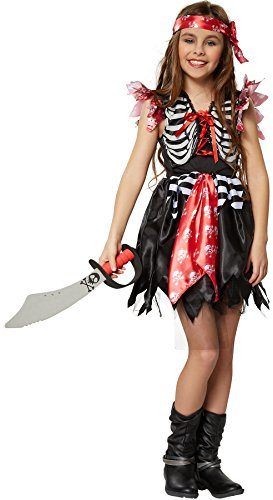 dressforfun 900354 - Mädchenkostüm Piratenprinzessin, ärmelloses Kleid mit angenähter Weste und mehrlagigem Rock aus Glanzstoff und Tüll (128)