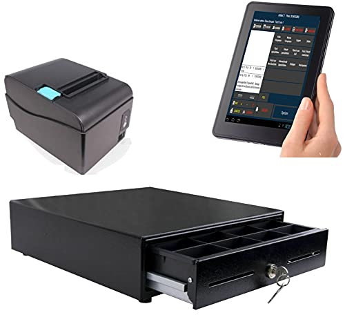 BLITZKASSE Mobile Kasse für Gastronomie: 10'' Bestellterminal, Bondrucker, Kassenlade mit Montagehalterung/DSFinV-K, TSE-Konform
