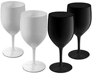 Premium Black & White Wine Glasses Unbreakable Reusable Polycarbonate Plastic Glasses (310ml to rim Height 18.8cm, Max Diameter 8.1cm) MADE IN UK(4)