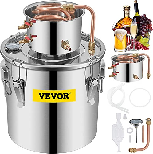 VEVOR La Caldaia per Acqua Distillata 8GAL, La Caldaia per Acqua al Chiaro di Luna, per Acqua Distillata, Distillatore d'Acqua Alcolica, Distillazione del Vino da 8GAL in Acciaio e Rame Rosso