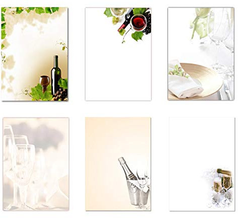 6 x 5 Blatt Motivpapier Briefpapier Set Mix Wein Geschirr Gläser Sekt (Gastronomie-5239)