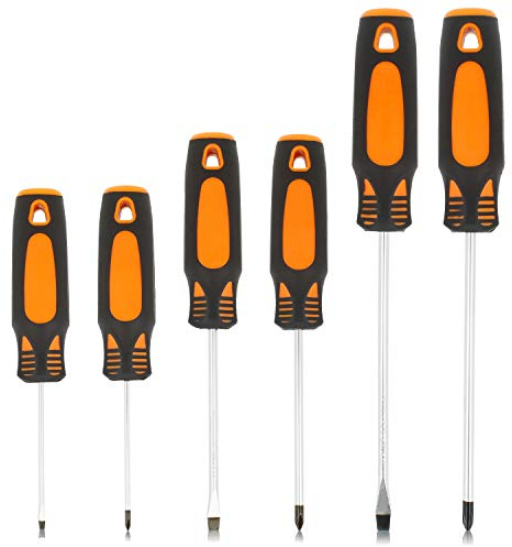 COM-FOUR® 6-teiliger Schraubendreher-Satz - Kompaktes Schraubenzieher Set - Kreuzschraubendreher und Schlitzschraubendreher (schwarz orange silber)