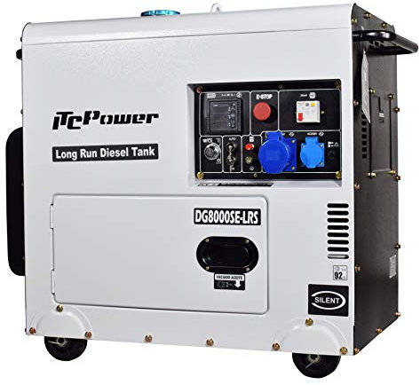 ITCPower - Generador eléctrico diésel monofásico e insonorizado con potencia máxima de 6000W, dispone de ATS - Especial apoyo solar, depósito de 28L. DG8000SE-LRS