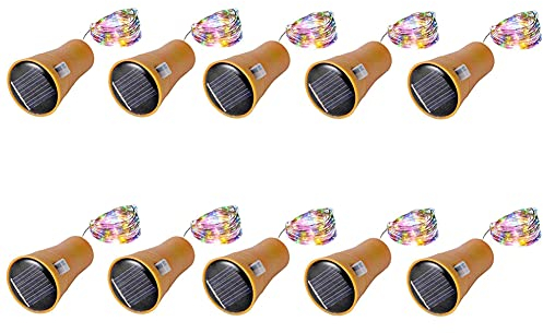 Toifucos Solar Wine Bottle Lights, 10 Pack 20LEDs Copper Cork Shaped Lights Solar Fairy Lights Mini Fairy String Lights for Indoor Outdoor DIY, Party, Wedding, Christmas Decoration (Multicolor)