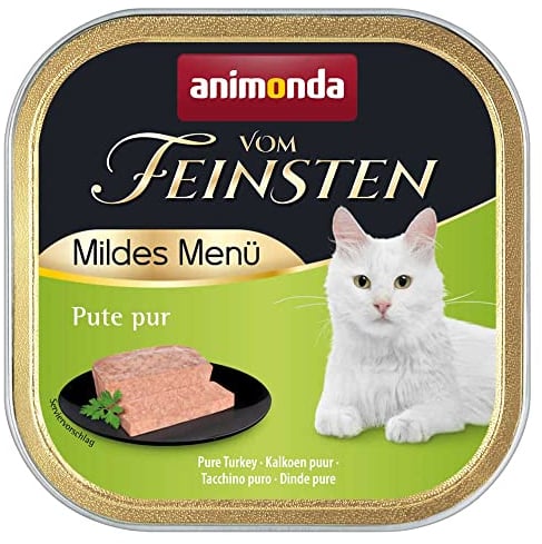 animonda vom Feinsten Mildes Menü Pute Pur (32 x 100g), getreidefreies Katzenfutter nass ohne Zucker, leicht verdauliches Katzenfutter mit Putenfleisch