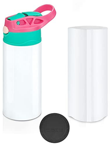 XccMe Vaso de sublimación para niños, botella de agua de sublimación de 12 onzas, vaso recto de acero inoxidable para niños, vaso aislado de doble pared con asa, películas retráctiles, a prueba de