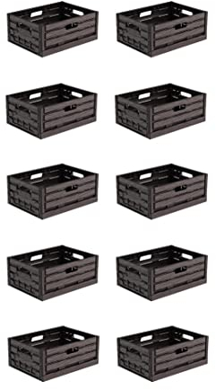 10x Faltbox in Holzoptik 40x30x16 dunkelbraun * schwarz Klappbox für Obst, Gemüse * Obstkiste Gemüsekiste Holz