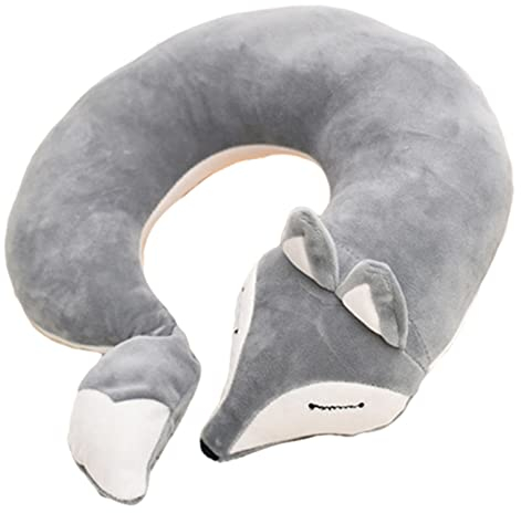 Reisekissen Kinder Nackenkissen, Niedliche Fuchs U-förmiges Nackenhörnchen, Nackenstützkissen Nackenrolle für Reise mit Flugzeug und Auto (Grau)