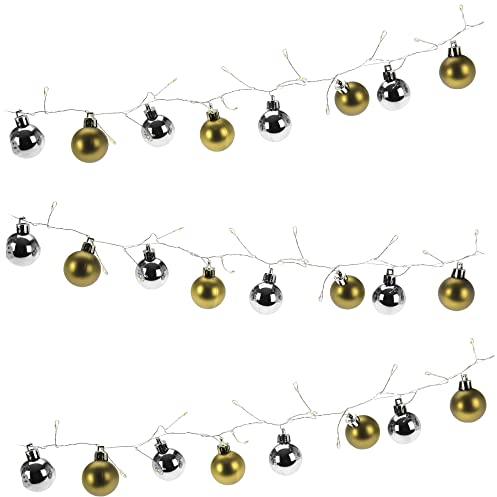 com-four® LED Lichterkette mit Weihnachtskugeln und Timer - beleuchtete Kugelgirlande für eine stimmungsvolle Weihnachtsdekoration - Weihnachtsdeko für Christbaum (goldfarben + silberfarben)