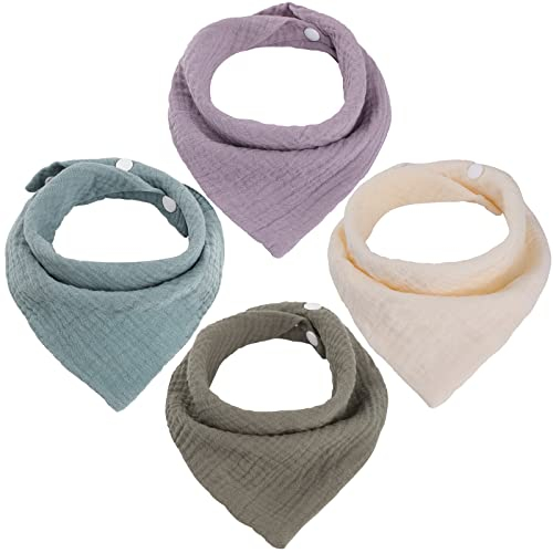 WD&CD 4 Stück Baby Dreieckstuch Lätzchen, Doppellagig Weiche & Absorbierende Musselin Halstüch Sabberlätzche mit 2 Verstellbares Druckknopf für Baby, Kleinkinder, Neugeborene, Jungen, Mädchen-D