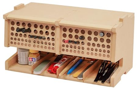 Bucasso Estante de madera para guardar herramientas de modelismo con 100 agujeros,almacenamiento de suministros de artesanía, adecuado para herramientas de Tamiya/Gundam, GK6