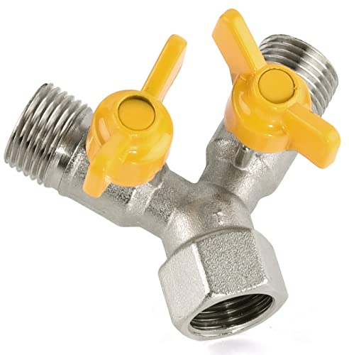 QUACOWW 1/2 Zoll Y Verteiler Ventil aus Messing 3-Wege Y-Verteilerstück für Duschkopf Duscharm Waschmaschine Gartenschlauch