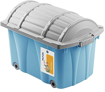 PAFEN Piraten Spielzeugkiste 49l mit Rollen - Schatzkiste 58 x 38,5 x 37,5cm - Spielzeugbehälter Aufbewahrungsbox für Kinder Ordnungsbox, Blue