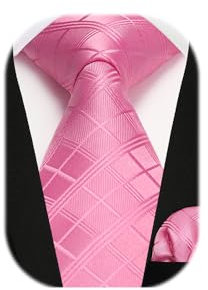 Enlision Krawatte Rosa für Herren mit Einstecktuch Set für Hochzeit Business Herren Karierte Plaid Krawatten Taschentuch für formelle Geschäfte Anzug,Rosa