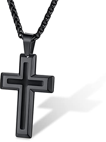 Supcare Kette Herren Schwarz Kette Damen Edelstahl Kette Männer Kreuzkette Schwarz Kette mit Kreuz Anhänger für Herren Christ Jesus Kette Kruzifix Kette Cross Necklace Men Modeschmuck für Bruder