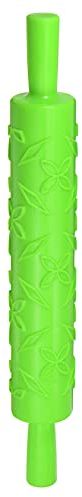 sourcing map Pattern Embossed Rolling Pin 14.57 x 1.97 Leaf 3D Pattern PP Plastic Non-Stick Embossing Textured Rolling Pins for Baking Cookie Fondant Pastry Clay Dough, Green