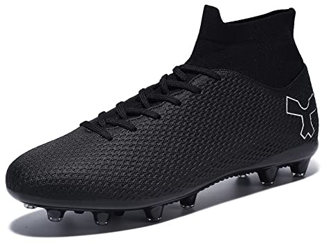 Men's Soccer Cleats Football Shoes for Indoor Outdoor Training Black,9.5
