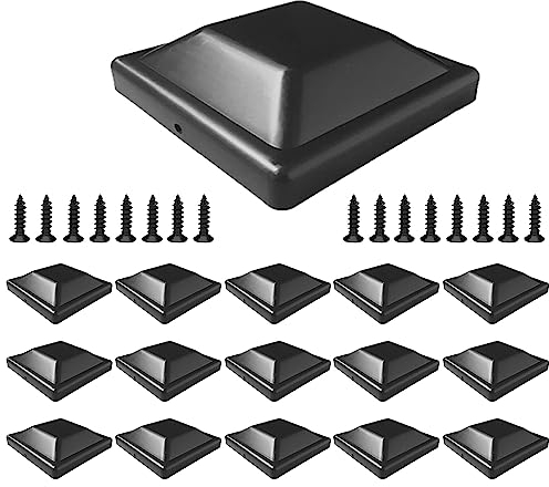 Lot de 16 capuchons de poteaux de 9 x 9 cm, en plastique, avec vis, noirs