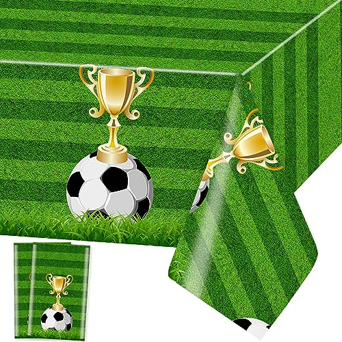 Fußball Tischdecke Soccer Trophäe Tischdecken Fußball Plastik Tischtuch Rechteckige Wasserdicht Fußball Motiv Kinder Geburtstag Sportfans Party Dekoration, 137 x 274cm, 2 Stück