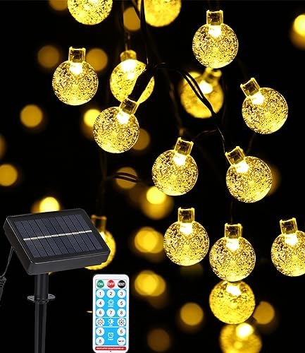 FAOKZE Solar Lichterkette Aussen 100 Warmweiße LED, 8 Modi IP65 Solarlichterkette Aussen,12 Meter Solar Lichterkette Außen für Garten, Bäume, Schlafzimmer, Hochzeiten,Balkon Deko, Partys
