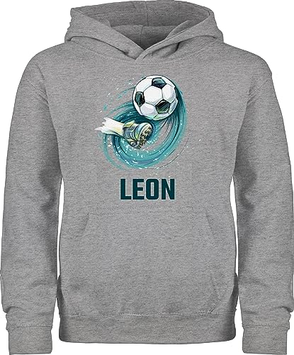 Kinder Hoodie Jungen Mädchen - Fußball Schuss Cool Fußballfan | Fußballgeschenkideen - 140 (9/11 Jahre) - Grau meliert - geschenke fussball kind fussballgeschenke fußballfans leon pullover