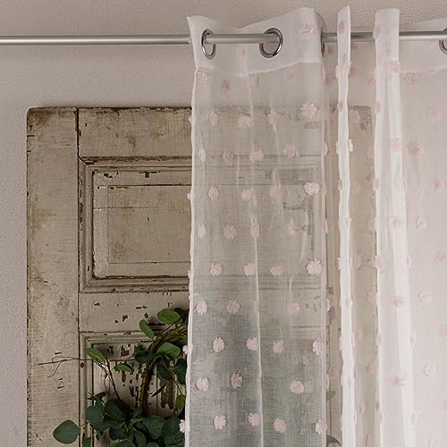 Kinderzimmer Vorhang Ösengardine mit Pompons weiß rosa 140x240cm