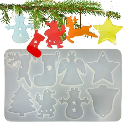 UTEFIF Stampi in silicone di Natale, Stampo decorativo a tema natalizio, stampi olografici in resina epossidica, per artigianato fai da te, Decorazione dell'albero di Natale, portachiavi(18 x 29.5cm)
