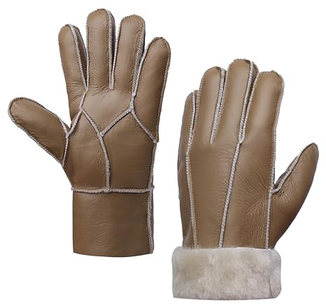 MGGMOKAY Herren Lederhandschuhe Schaffell Shearling Warme Winterhandschuhe
