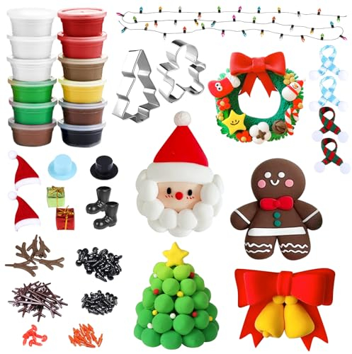 LOHAME 12 Stück Weihnachten Modelliermasse Lufttrocknend Bastelset Kinder Weihnachten Basteln Ton DIY Modellierknete mit Knete Zubehör Knetwerkzeug Weihnachten Geschenke für Jungen Mädchen