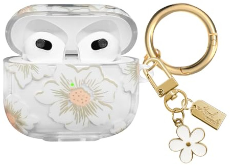AIIEKZ - Kompatibel mit AirPods 3 2021 Hülle, Weiche TPU-Hülle mit schönem Blumenmuster für AirPods der dritten Generation mit Blumen-Schlüsselanhänger und Karabiner für Mädchen und Frauen (Weiß)