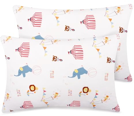 Fittia Kuscheliger Gestrickter Kissenbezug Kinder 40x60 Baby Kopfkissenbezug Kleinkind Kissenhülle aus Bio Baumwolle für Kinderwagen, 2er-Pack mit Zirkus Gemustert 40x60cm