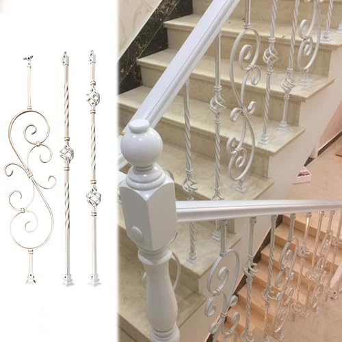 Baluster Spindelpfosten Treppe/Podest Weißes Eisengeländer Spindeln Set, Geländerpfosten-Säule mit kippbarem Bügel/Treppe Geländer, für Terrasse Balkon Innen Außen