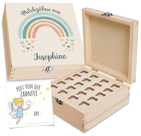 Holzura Personalisierte Zahndose für Milchzähne mit niedlichem Design – Milchzahndose Ideal als Babygeschenk