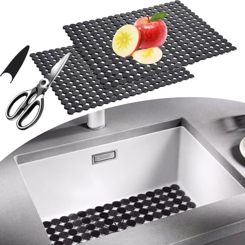 Sink Mat, 30 x 40cm Kitchen Sink Protector Mat for Ceramic/ Stainless Steel Sinks, Non-Slip Sink Mat Protector, Adjustable Fast Draining Mat, Sink PVC Protector for Kitchen Countertop,Dishes,Glassware