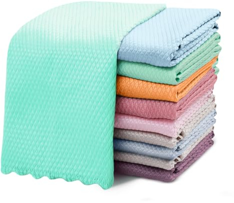 10 Stück Mikrofasertücher Putztücher 40x30 cm Fishscale Reinigungstücher Nano Streifenfrei Fenstertuch Geschirrtücher Putztücher Microfasertücher für Auto Fenster Brille Küche Glas Spiegel Wasserhahn