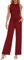 Kleidung Damen Zweiteiler Kurzer Tanktop Weite Bein Hosenanzug mit Taschen Elegant Outfit Rotwein M