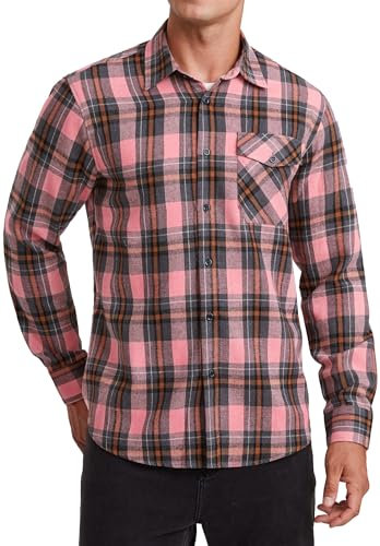 HISDERN Camicia a Maniche Lunghe da Uomo Camicie di Flanella Camicia Casual a Quadri a Quadri Rosa S
