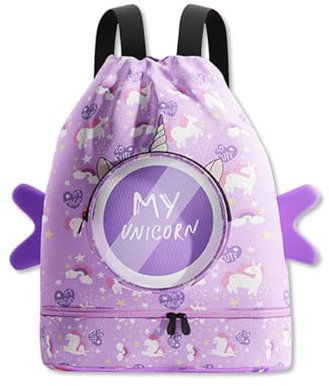 OLYSPM Borsa Piscina Bambina,Borsa Piscina Bambino,Zaino Piscina con Separazione a Secco e a Umido,Zaino Nuoto Impermeabile,Borsa Nuoto per Sport,Spiaggia,Viaggi per Bambino e Bambina