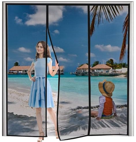 Fliegengitter Tür, 150x240cm Insektenschutz nach Maß als Plissee für Balkontür, Schiebetür und Terrassentür mit und ohne Bohren - Wetterfestes Fliegennetz aus Fiberglasgewebe Schwarz